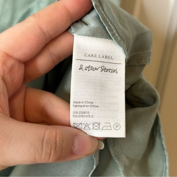 & Other Stories Sage Green Satin Mini Skirt Revolve Girly Chic Glam Soft Girl - Picture 7 of 9